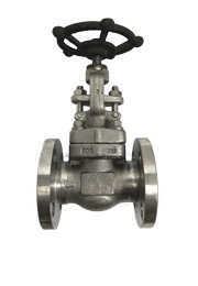 ANSI 150 SS316 globe valve viewed along the stem showing the handwheel and yoke