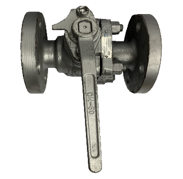 ANSI 300 cast steel flange end ball valve, side elevation with lever handle