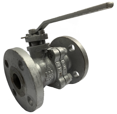 ANSI 300 cast steel flange end ball valve showing the raised flange face and bolt holes
