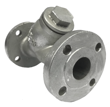 ANSI 150 cast steel Y-strainer showing the flange face and bolt holes