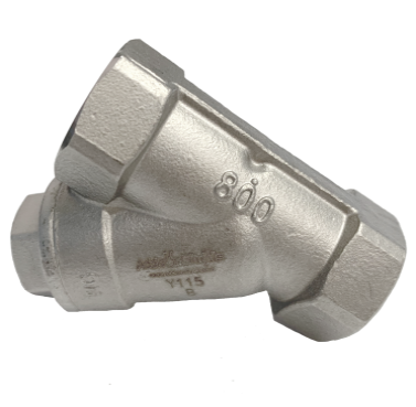 Threaded end SS316 Y-strainer showing the female pipe thread in the end connection