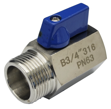 Stainless steel SS316 mini ball valve viewed into the female port