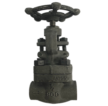 NPT threaded forged steel globe valve, side elevation showing the handwheel and threaded ends