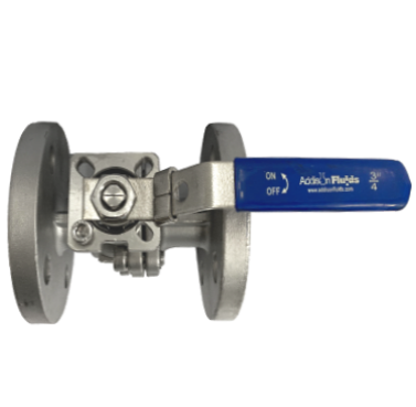 PN10 16 SS316 flange end ball valve, side elevation with lever handle