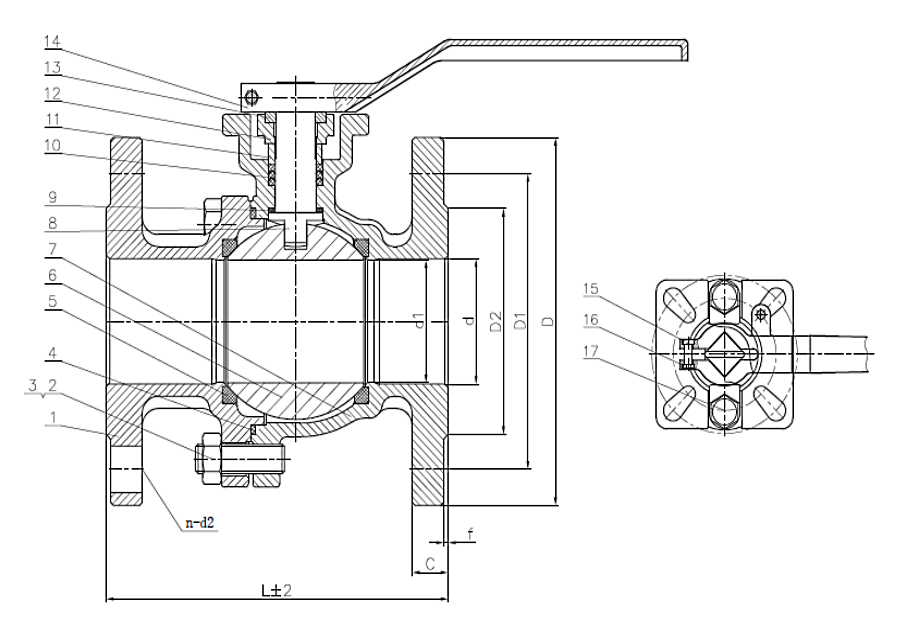 PN10/16 SS316 Flange End Ball Valve Drawing