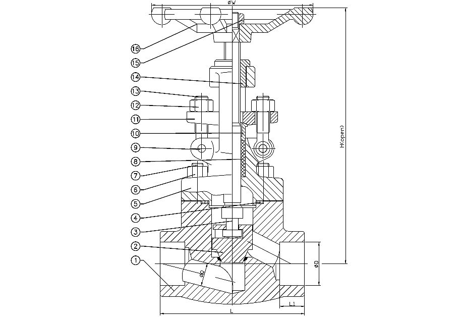 Welded End Forged Steel Globe Valve Drawing